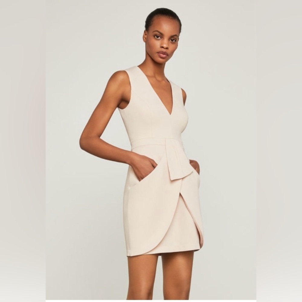 BCBGMaxAzria Claire Sleeveless Draped Skirt Dress in Bare Pink